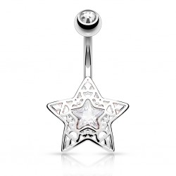 Piercing nombril étoile 35 - Gris zircone transparent