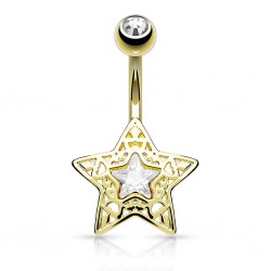 Piercing nombril étoile 35 - Jaune zircone transparent