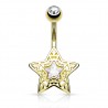Piercing nombril étoile motif étoile ajourée jaune zircone transparent (35)