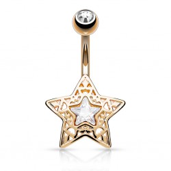 Piercing nombril étoile 35 - Rose zircone transparent