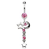 Piercing nombril étoile 08 - Lune pendante rose