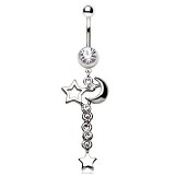 Piercing nombril étoile 08 - Lune pendante transparente