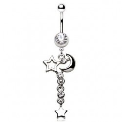 Piercing nombril étoile 08 - Lune pendante transparente