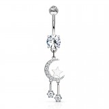 Piercing nombril étoile 34 - Grise lune et strass