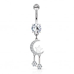 Piercing nombril étoile 34 - Grise lune et strass