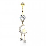 Piercing nombril étoile 34 - Jaune lune et strass