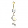 Piercing nombril étoile 34 - Jaune lune et strass