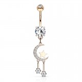 Piercing nombril étoile 34 - Rose lune et strass
