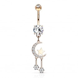 Piercing nombril étoile 34 - Rose lune et strass