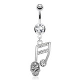 Piercing nombril musique 07 - Note transparente avec crâne