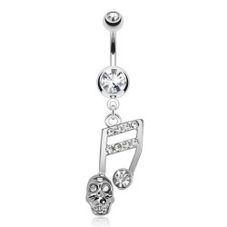 Piercing nombril musique 07 - Note transparente avec crâne
