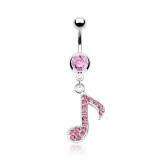 Piercing nombril musique 12 - Note multistrass rose