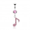Piercing nombril musique 12 - Note multistrass rose