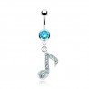 Piercing nombril musique 12 - Note multistrass bleu-clair