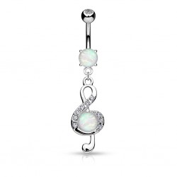 Piercing nombril musique 08 - Clé de sol grise opalite