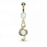 Piercing nombril musique 08 - Clé de sol jaune opalite