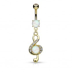 Piercing nombril musique 08 - Clé de sol jaune opalite