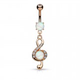 Piercing nombril musique 08 - Clé de sol rose opalite