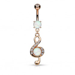Piercing nombril musique 08 - Clé de sol rose opalite