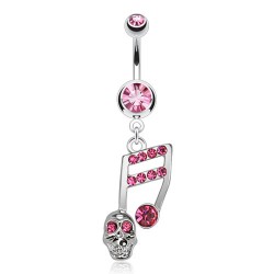 Piercing nombril musique 07 - Note rose avec crâne