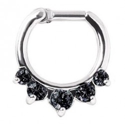Piercing anneau 1,6mm 129 - Cinq zircones noirs