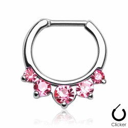 Piercing septum, oreille 06 - Cinq zircones roses