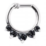 Piercing septum, oreille 06 - Cinq zircones noirs