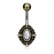Piercing nombril vintage ovale bronze avec howlite blanche (D47)
