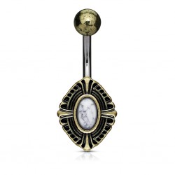 Piercing nombril vintage ovale bronze avec howlite blanche (D47)