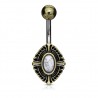 Piercing nombril vintage ovale bronze avec howlite blanche (D47)