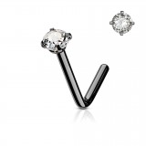 Piercing nez courbé 0.8mm 44 - Noir cristal rond transparent