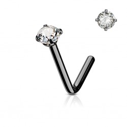 Piercing nez courbé 0.8mm 44 - Noir cristal rond transparent