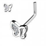 Piercing nez courbé 0.8mm 03 - Papillon gris strass transparent
