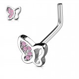 Piercing nez courbé 0.8mm 03 - Papillon gris strass roses