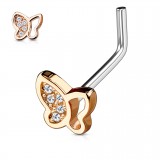 Piercing nez courbé 0.8mm 03 - Papillon rose strass transparents