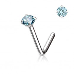 Piercing nez courbé 0.8 ou 1mm 34 - Zircone rond bleu-clair