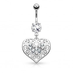 Piercing nombril coeur 10 - Gris dix zircones transparents