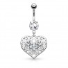 Piercing nombril coeur 10 - Gris dix zircones transparents