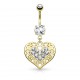 Piercing nombril coeur 10 - Jaune dix zircones transparents