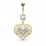 Piercing nombril coeur 10 - Jaune dix zircones transparents