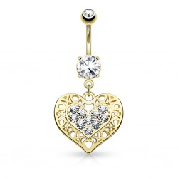 Piercing nombril coeur 10 - Jaune dix zircones transparents