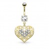 Piercing nombril coeur 10 - Jaune dix zircones transparents