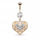 Piercing nombril coeur 10 - Rose dix zircones transparents