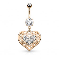 Piercing nombril coeur 10 - Rose dix zircones transparents