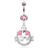 Piercing nombril coeur 12 - Rose love perle