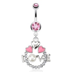 Piercing nombril coeur 12 - Rose love perle