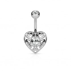 Piercing nombril coeur 13 - Gris zircone central