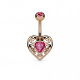 Piercing nombril coeur 13 - Rose zircone central