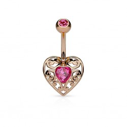 Piercing nombril coeur 13 - Rose zircone central