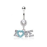 Piercing nombril coeur 17 - Love bleu-clair